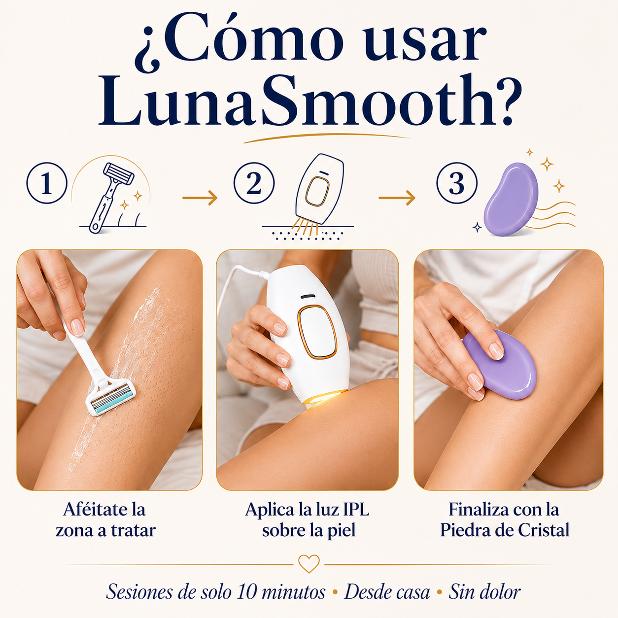 LunaSmooth® Pack Depilación Definitiva — Máquina IPL + Piedra de Cristal GRATIS