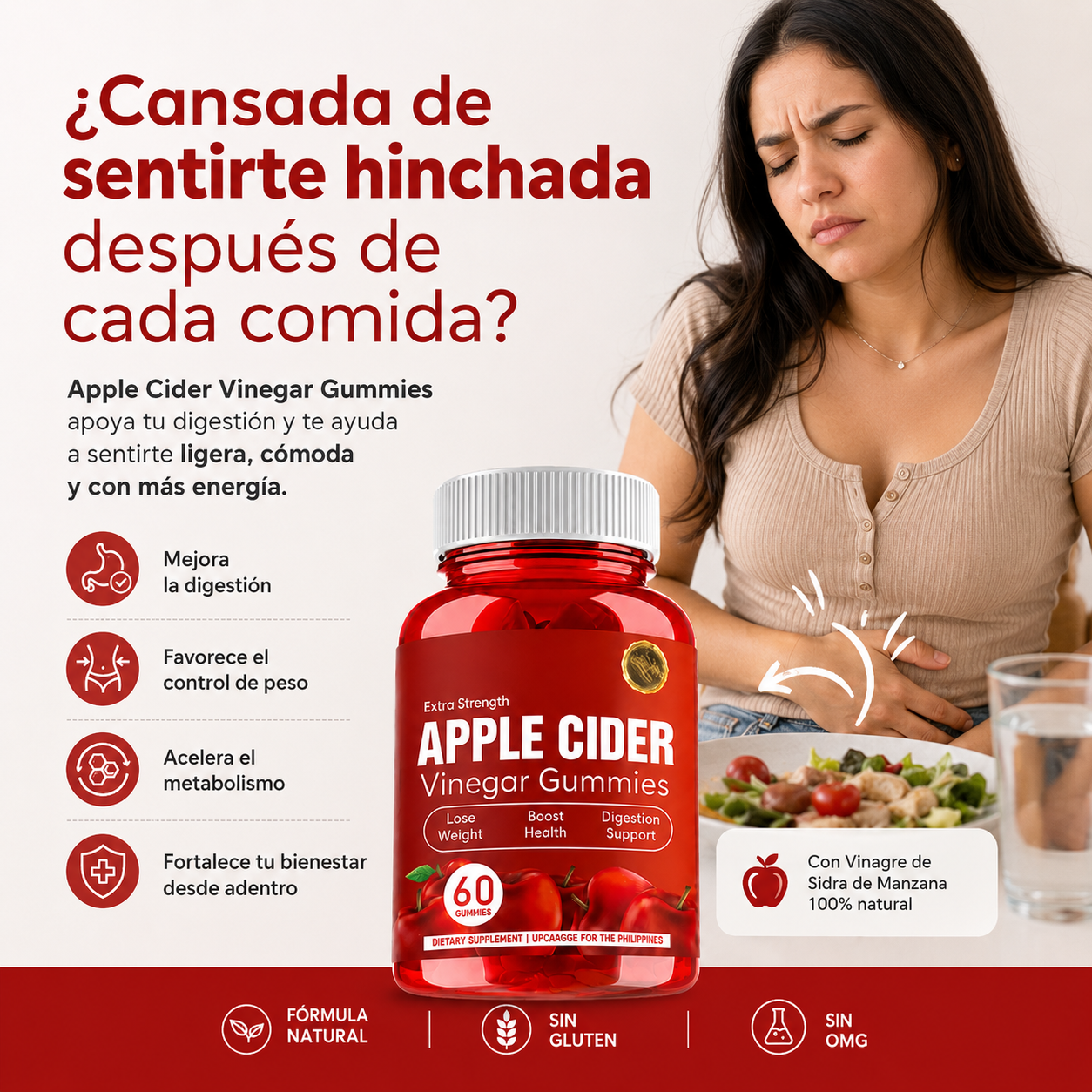 AppleCider Gummies de Vinagre de Manzana — quema grasa y deshincha tu abdomen en tiempo récord