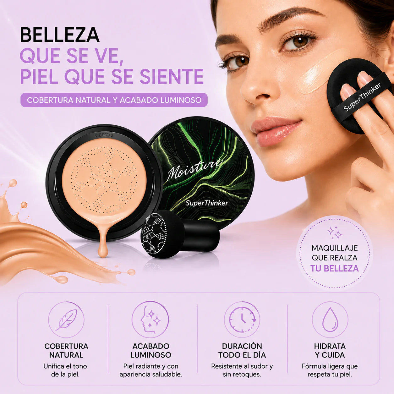 VelvetCover Base de Alta Cobertura + Esponja Difusora — Cubre imperfecciones al instante