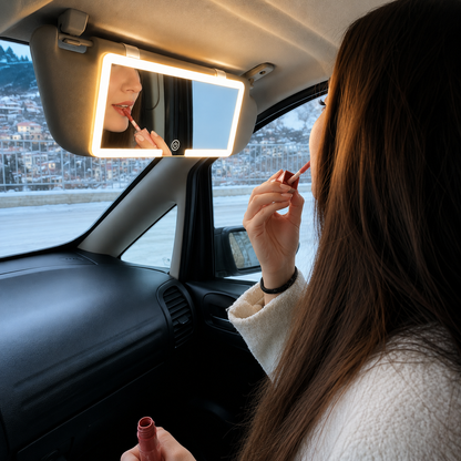 GlowMirror® | Espejo LED Premium para Visera de Coche — 3 Niveles de Iluminación · Recarga USB