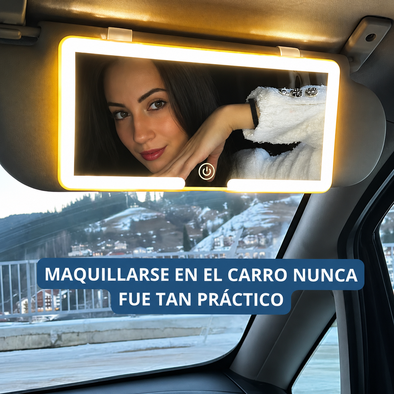 GlowMirror® | Espejo LED Premium para Visera de Coche — 3 Niveles de Iluminación · Recarga USB