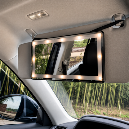 GlowMirror® | Espejo LED Premium para Visera de Coche — 3 Niveles de Iluminación · Recarga USB