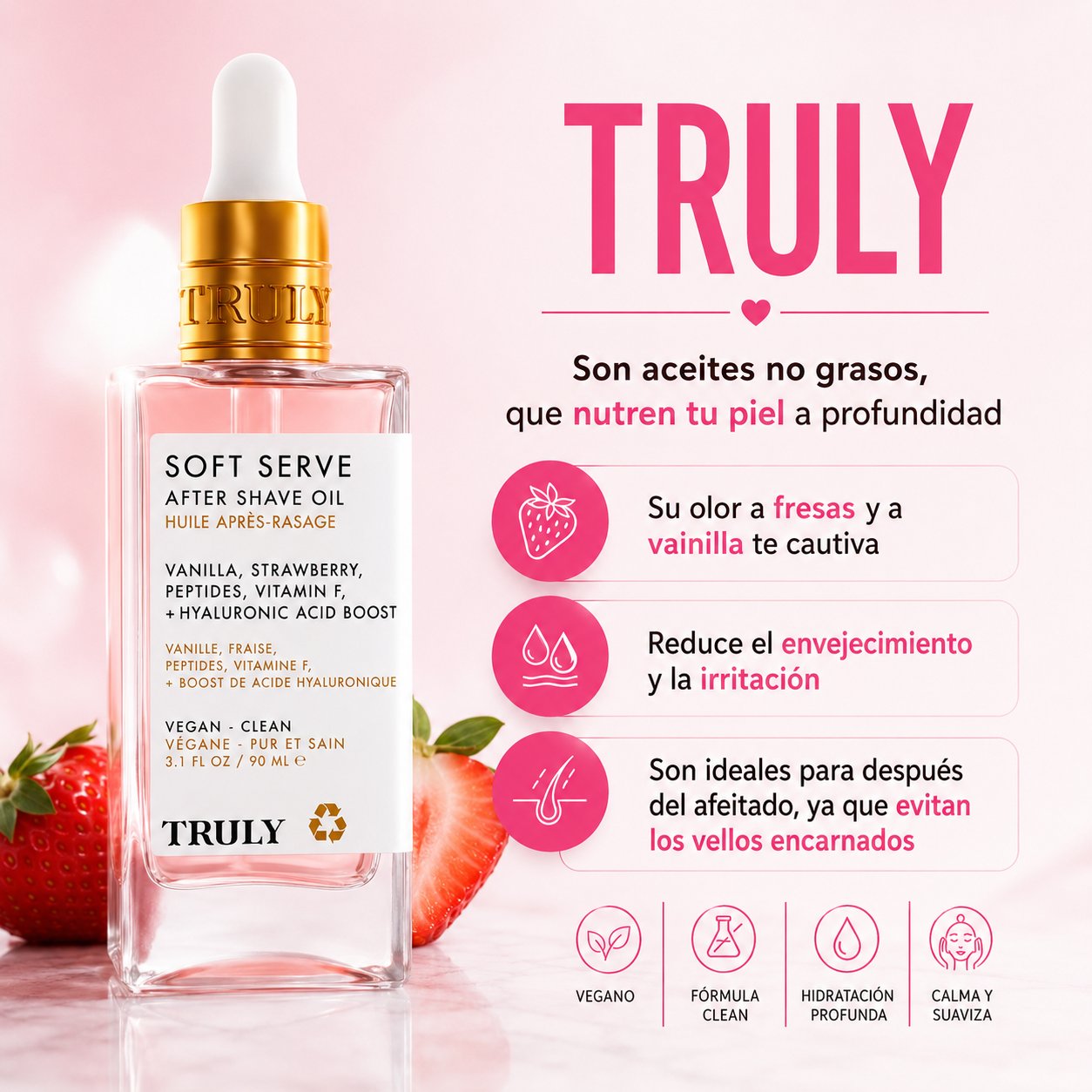 TRULY® After Shave Serum de Fresa 🍓 | Piel Lisa, Sin Irritación y Ultra Hidratada